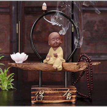 摆件禅意小和尚家居装饰陶瓷工艺品电视柜酒柜摆设 倒流香 布施舍得款