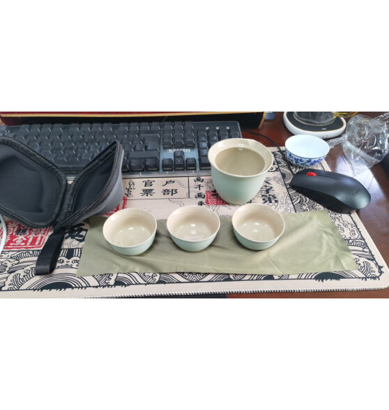 惠寻 京东自有品牌旅行茶具套装快客杯便携式茶具户外泡茶杯一人茶壶 黑色路游4件套