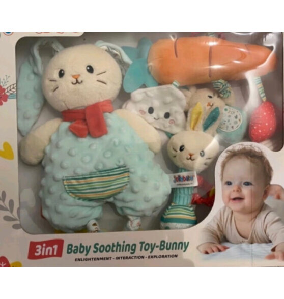 jollybaby新生婴儿玩具手摇铃牙胶玩偶兔子安抚巾礼盒套装 儿童满月礼物
