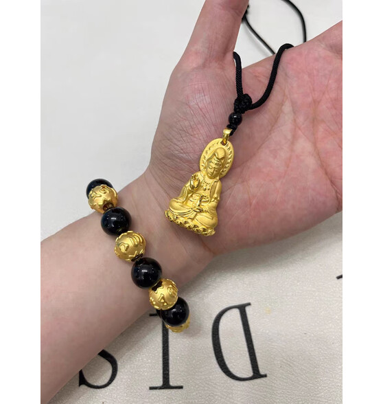 福萌黄金观音佛吊坠足金男士3d硬金本命佛观音新款挂坠项链七夕送爱人