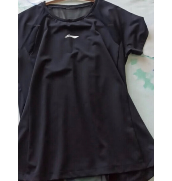 李宁（LI-NING）短袖女T恤运动上衣健身瑜伽服透气网纱短袖跑步上衣黑L/175