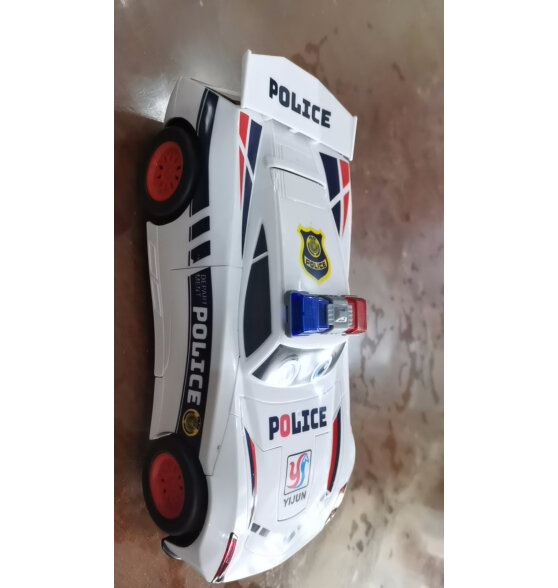赟娅儿童电动变形赛车玩具警车万向灯光音乐机器人男孩汽车模型 白色警车