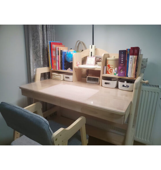 吉康实木书桌卧室电脑桌简约可升降带书架写字学习桌家用 升降书桌+升降椅 120cm