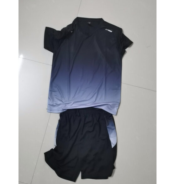艾伦伯顿（Alen Botun）冰丝运动套装男羽毛球服健身速干夏季乒乓球服T恤网球服球衣跑步 黑灰套装 XL