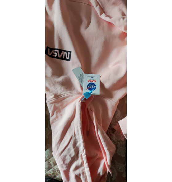 NASA BASE 官方男装潮牌联名卫衣男士纯棉连帽青少年运动情侣装加绒上衣男 粉红色（加绒款） XL(130-150斤）