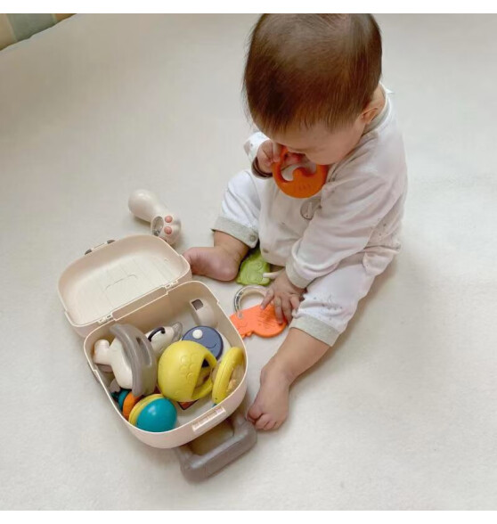贝初众婴儿玩具0-1岁新生儿手摇铃0-3-6个月宝宝牙胶安抚幼儿早教玩具 收纳箱十件套 新生儿礼盒出生宝宝周岁生日礼物