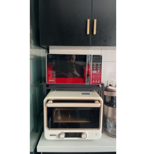 锦绣百年厨房置物架可伸缩微波炉架烤箱电饭煲调料盒台面收纳架子双层黑色