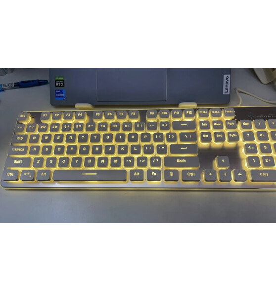 奇联 机械手感键盘有线吃鸡LOL游戏电竞金属面板薄膜台式电脑笔记本外设键盘家用办公 白色白光