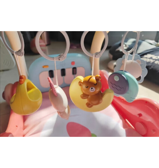 DEERC婴儿玩具0-1岁新生儿礼盒健身架宝宝用品脚踏钢琴学步车满月礼物 女宝萌兔-充电电池-加大加厚