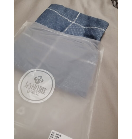 洁丽雅（Grace）纯棉枕套水洗简约风枕头套一对单人枕套48×74cm 蓝细纹