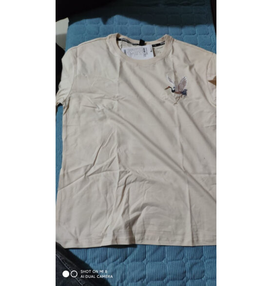 真维斯（JEANSWEST）短袖t恤男夏季新款衣服男装情侣宽松港风潮流青少年休闲ins风半袖 杏色 鹤_K M