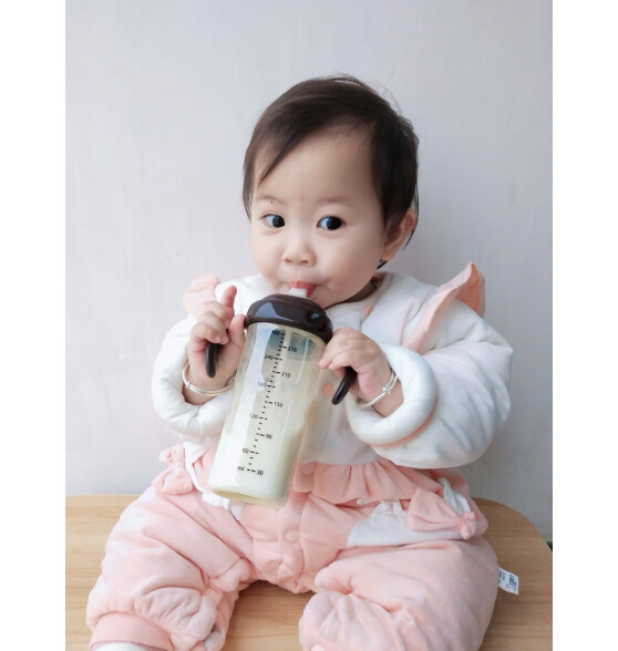 SAFETY JOY吸管奶瓶一岁以上3岁-6岁直饮杯ppsu 喝奶个月2 儿童宝宝大容量 棕色 300ml [2吸嘴+清洗套件]