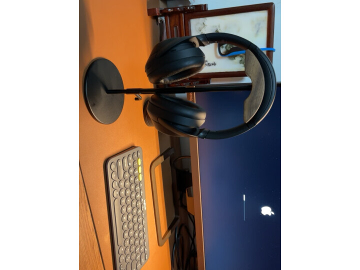 DrewChan耳机支架通用头戴式耳机架电脑游戏竞技耳麦桌面实木挂架铝合金收纳架金属展架多功能置物架 EJ4B黑色胡桃木耳机支架
