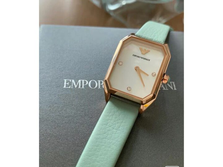 阿玛尼手表（EmporioArmani）方形轻奢潮流百搭皮带石英女士手表 贝母小绿表AR11302