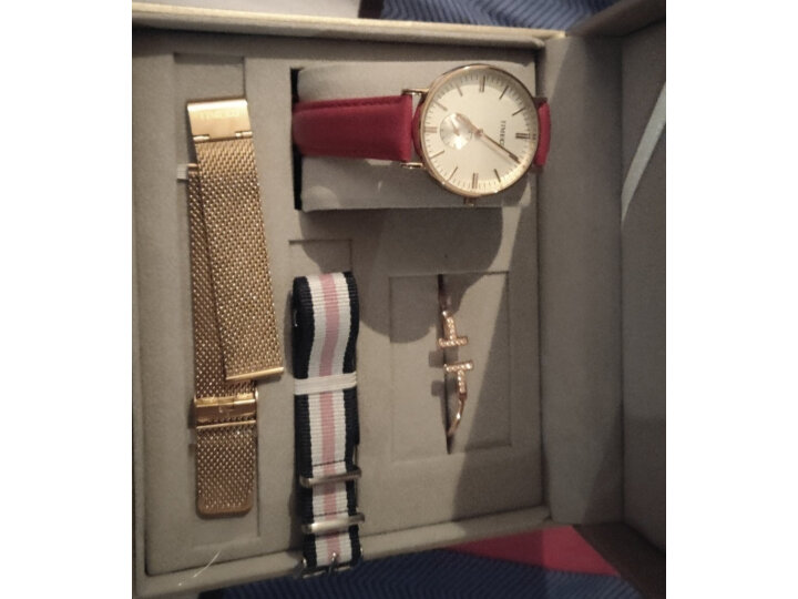 时光一百（TIME100）女表女神系列节日礼物时尚手表时尚钢网带皮带布带女士手表精美手表手镯礼盒套装 女士玫瑰金礼品盒