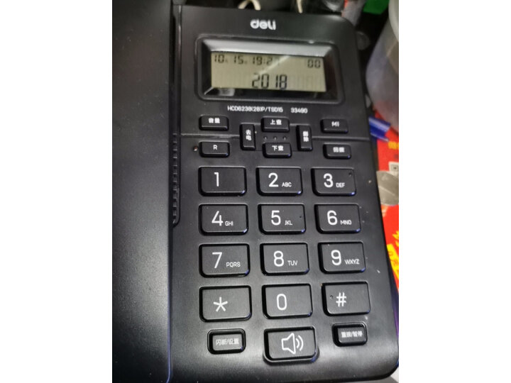 得力（deli)电话机座机 固定电话 办公家用  免提通话 大字按键 来电显示  33490黑  一年质保