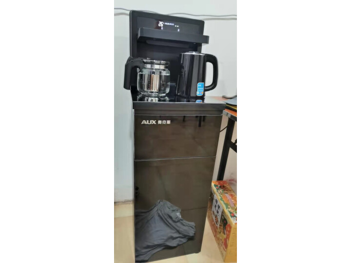 奥克斯（AUX）茶吧机 免安装家用多功能智能遥控双出水口可折叠下置水桶立式饮水机 高端遥控可折叠黑色温热型