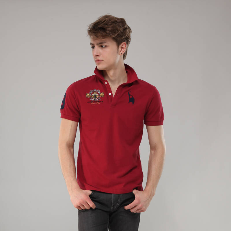 罗蒙/romon 正品 男士时尚休闲绣标纯棉 短袖t恤 2t24027 蓝色 175(l)