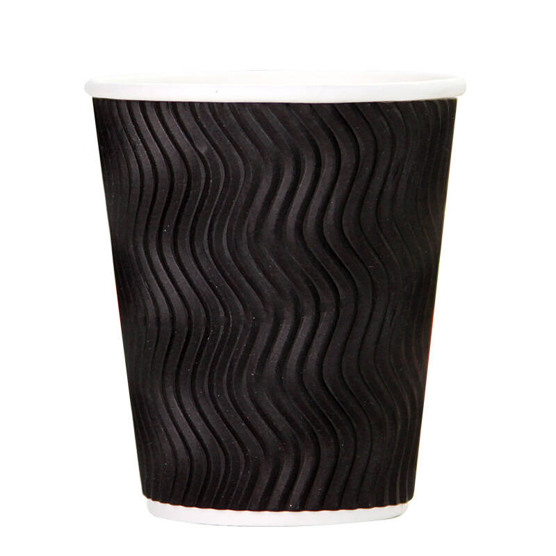 岸宝 一次性咖啡纸杯 神秘黑s型双层瓦楞杯100只8盎司280ml 送杯盖