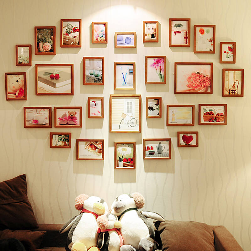 艾美佳 28框超大实木心形相框墙 创意相片墙 送两套模板加赠一整套画