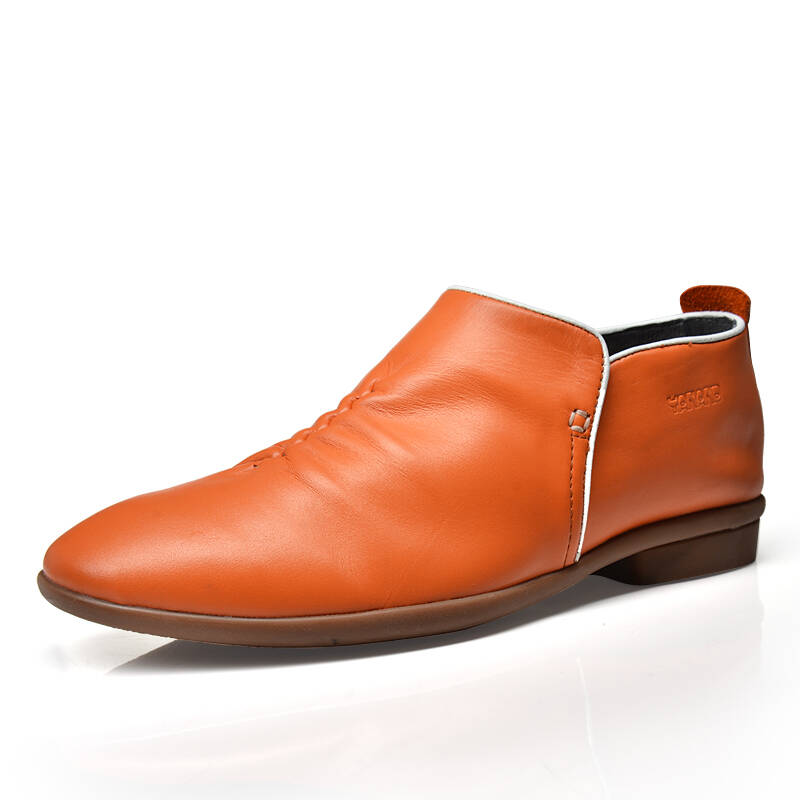 耶纳诺.啄木鸟 英伦休闲男鞋 潮流时尚真皮皮鞋 男单鞋27207 橙色 39