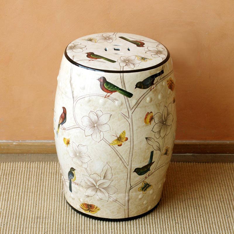 鱼西美屋 手绘花鸟陶瓷鼓凳新中式古典家具梳妆凳换鞋凳边 清澈