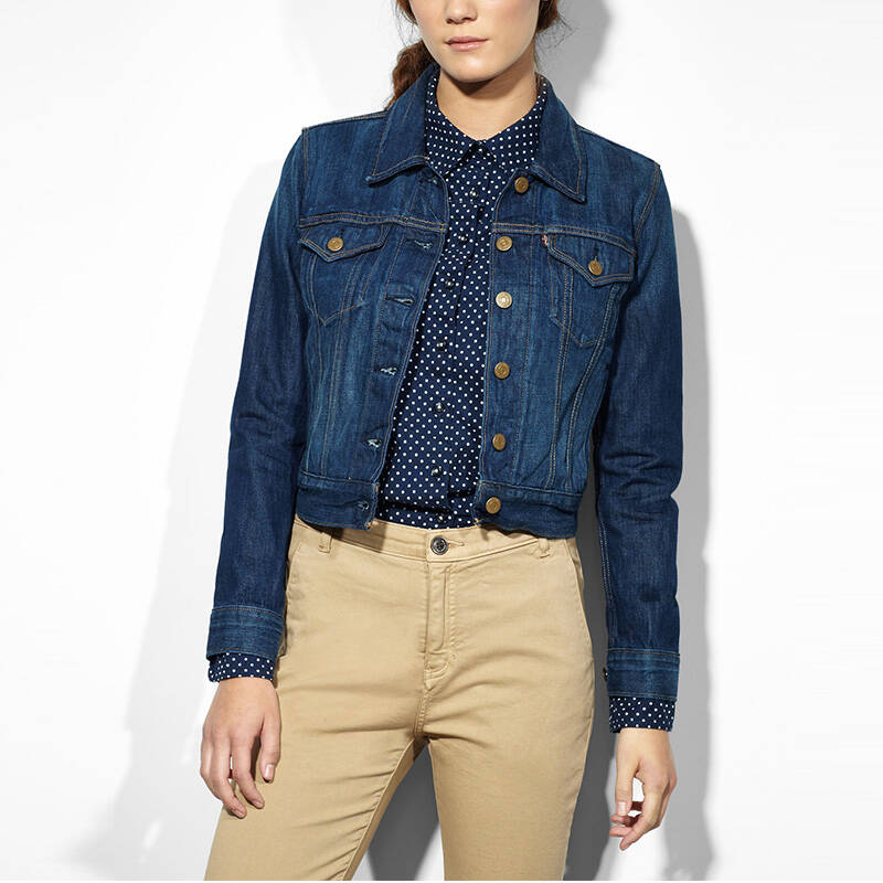 levis/李维斯 秋冬新品 女士经典时尚纯棉修身翻领长袖牛仔外套 levi