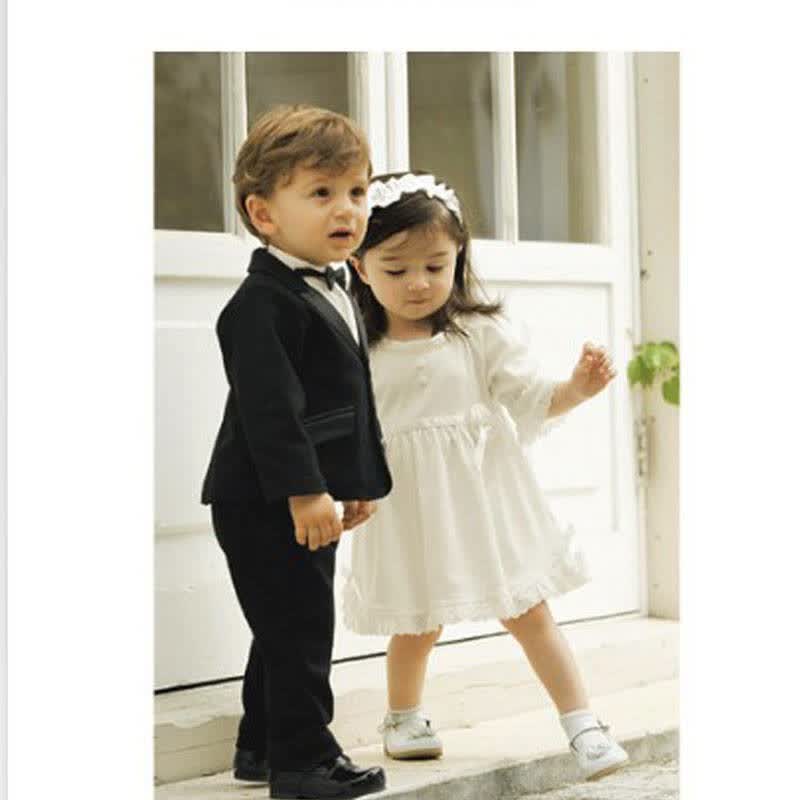 婴儿服饰 宝宝秋装 新款西装绅士四件套 花童礼服童装西装 黑色西装加