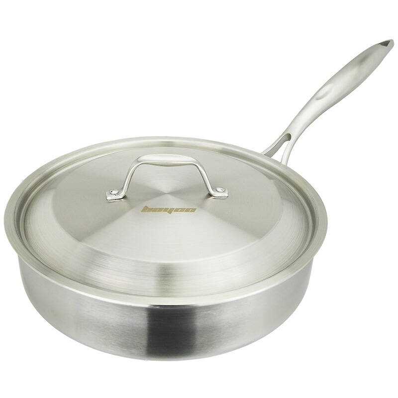 拜格bayco不锈钢平底煎锅 bg1103煎炒两用锅28cm 自营