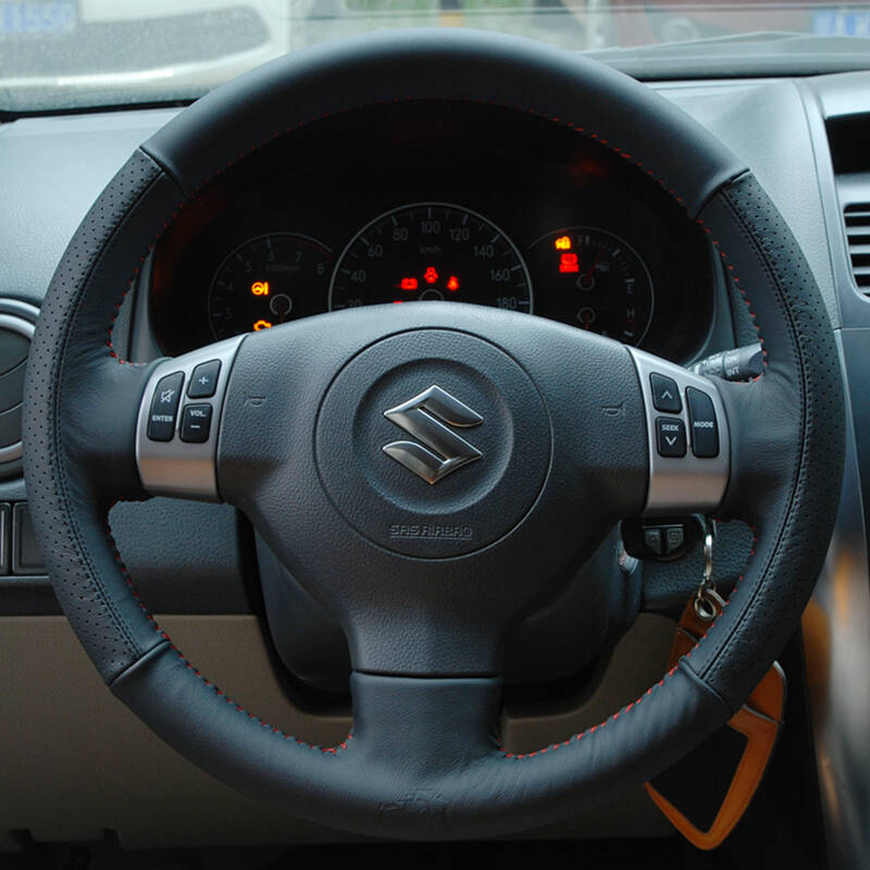 麦车饰 铃木新奥拓 天语sx4尚悦 雨燕专用真皮手缝方向盘套 经典-全黑