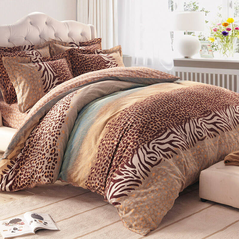 绅宝家纺 纯棉活性磨毛四件套加厚保暖 时尚豹纹 1.8米床