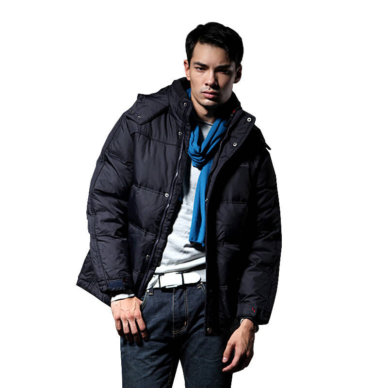 太阳谷 2012新款男式立领防风连帽大码羽绒服 1001 芷青色 175/96b(l)