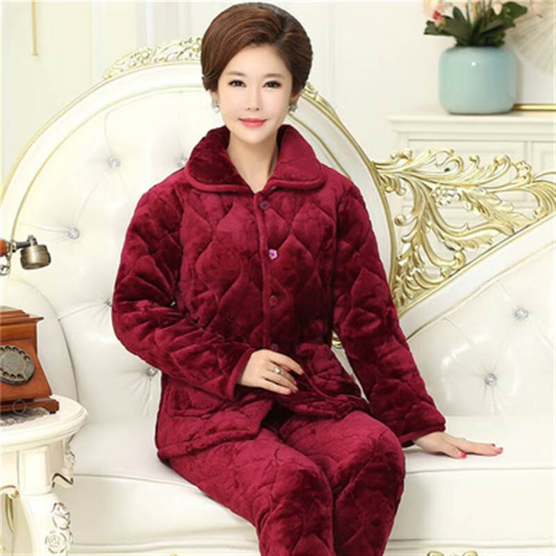 老年人睡衣女冬季加厚200斤加肥法兰绒夹棉加大码老年人妈妈婆婆棉袄