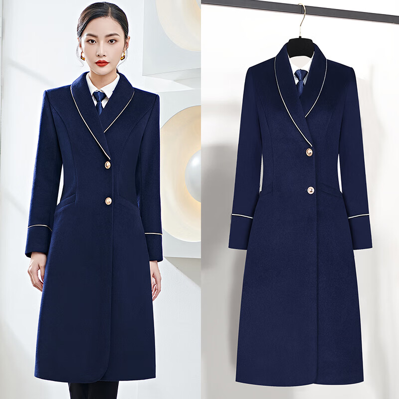 空姐制服冬季高端职业装中长款加厚保暖售楼部毛呢大衣气质修身呢子