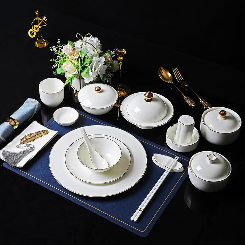 五星级酒店餐具摆台套装 金边酒店摆台餐具套装圆桌碗碟公司单位包厢