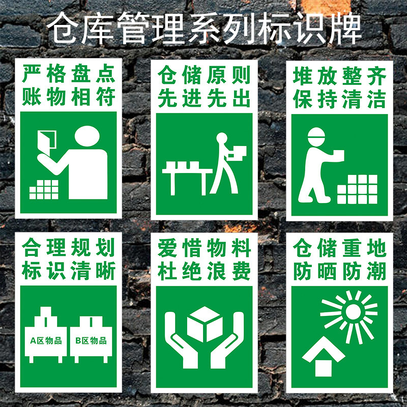 仓库标识牌仓储原则爱惜物料合理规划注意严禁烟火标志分区浪费堆放