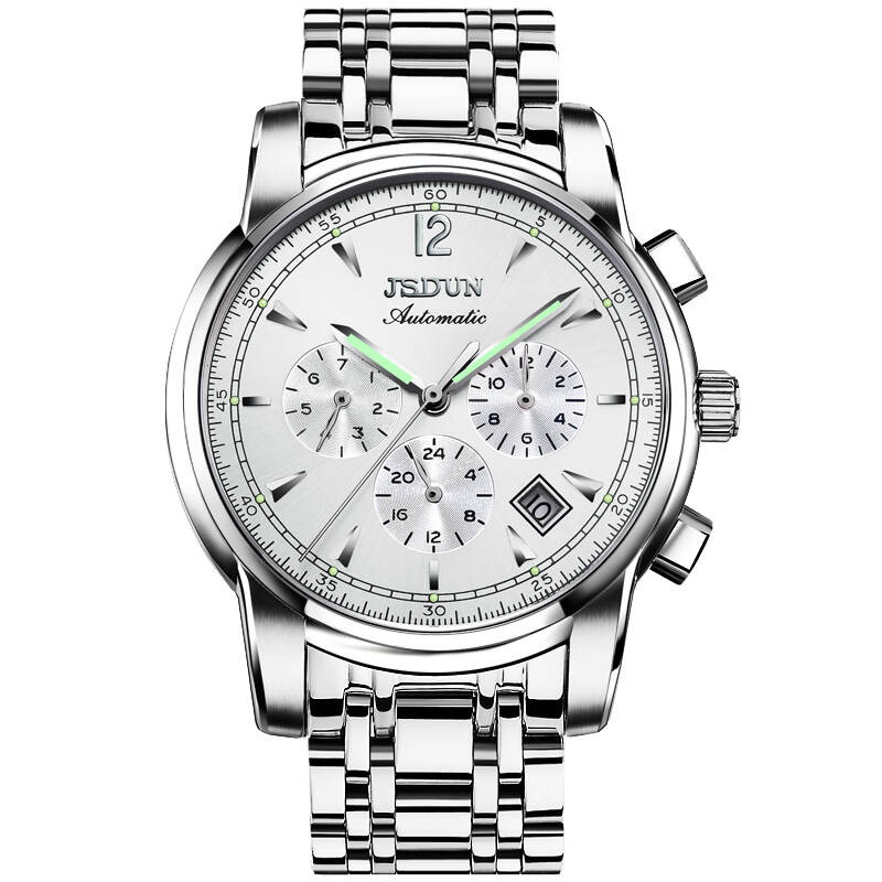 金仕盾(jsdun)手表男士机械表 全自动运动男式腕表 多功能钢带黑色