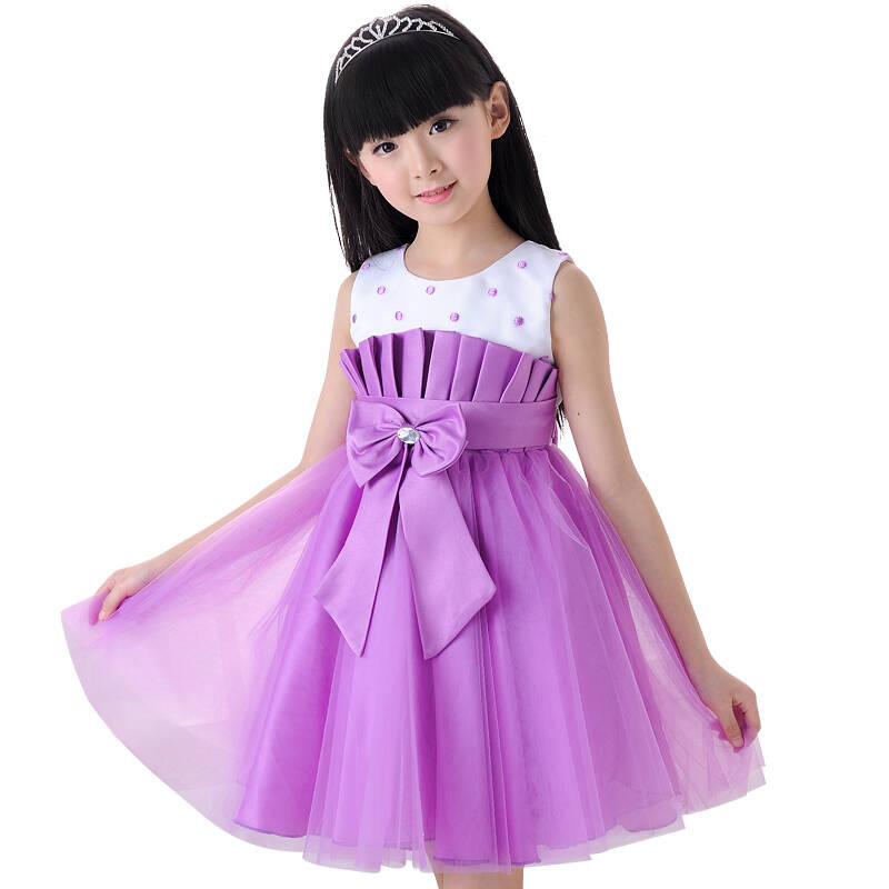 爱拉曼2014夏装新款儿童女童装波点网纱连衣裙 紫色波点网纱公主裙