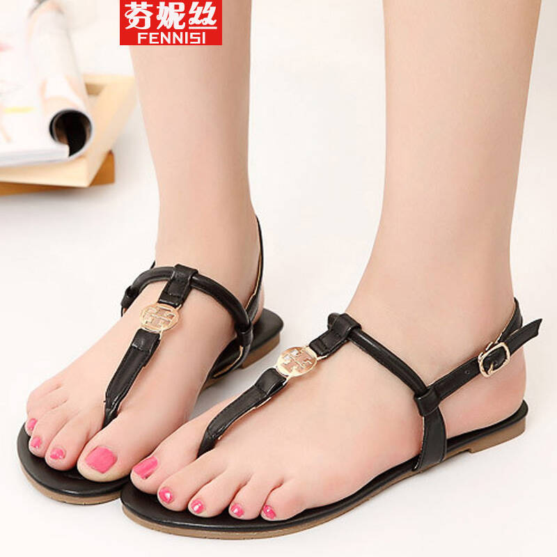 芬妮丝 人字拖夹趾旅游凉鞋平底夹脚 黑色 39
