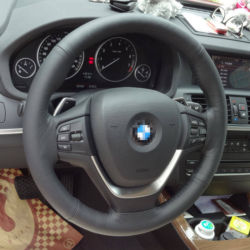 麦车饰 真皮手缝方向盘套 汽车用品内饰车内装饰品 终极酷黑 雪铁龙