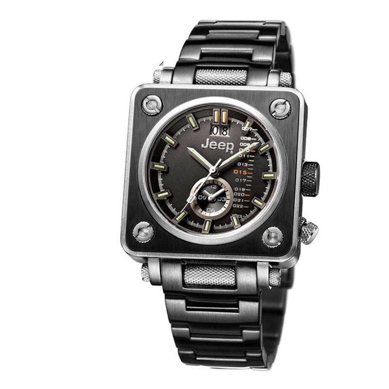 吉普(jeep)手表 大切诺基系列 方形防水石英休闲男表jp10103 黑盘黑圈
