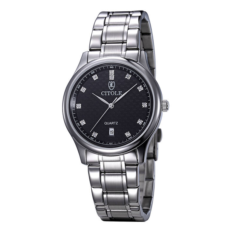 西腾citole手表石英男表超薄时尚蓝宝石镜面防水腕表 黑面钢带5065g
