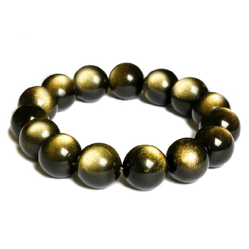 yyue 天然黑曜石佛珠手链 男女款 金曜石手链招财开运 n135 12mm