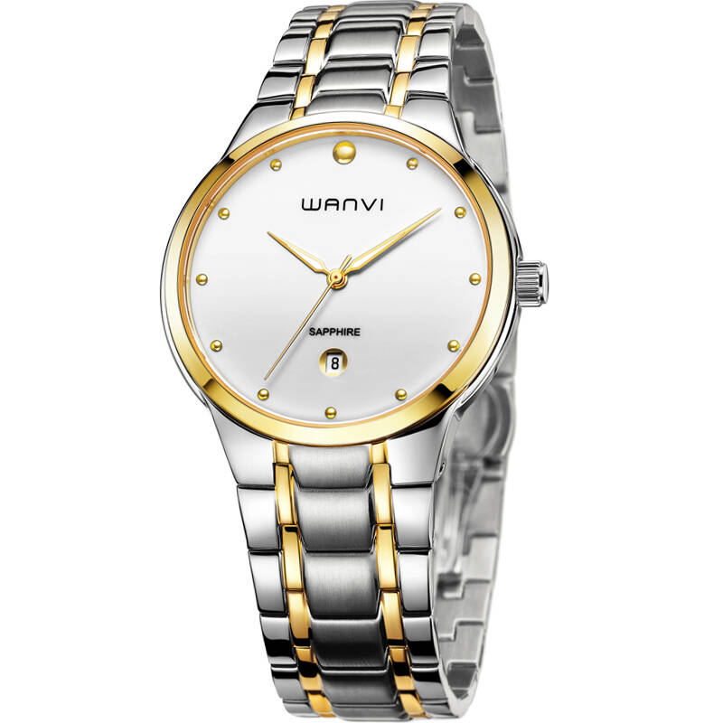 万维(wanvi)手表女士手表精钢防水时尚情侣表男表 723白面男表