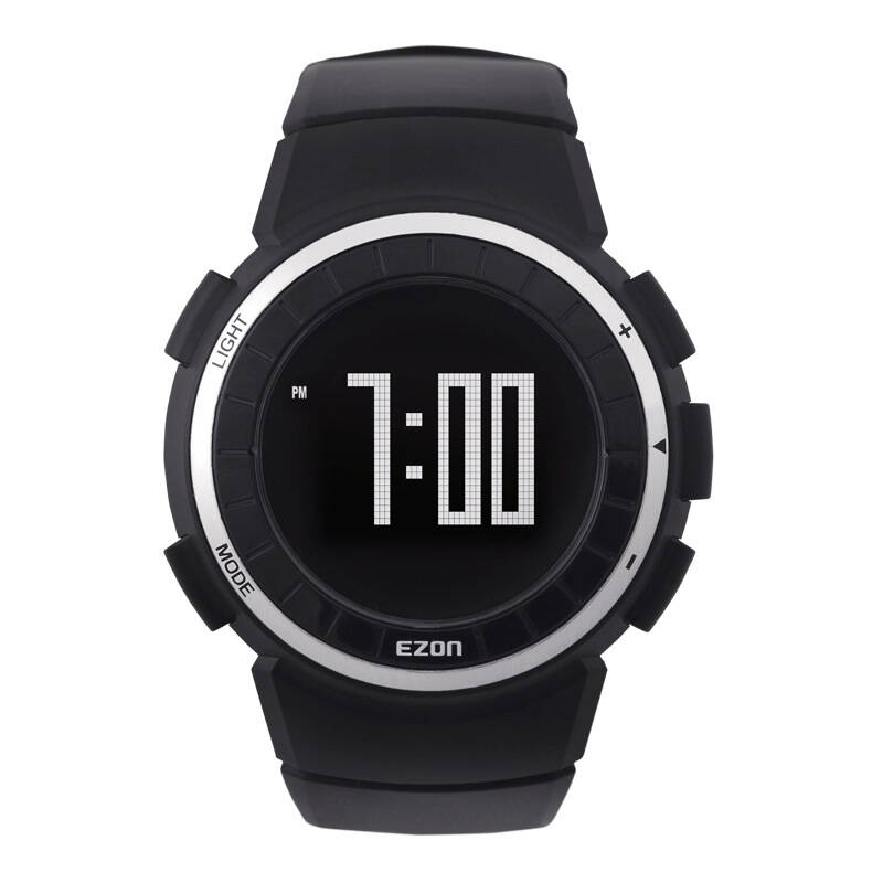 宜准(ezon)手表 户外运动系列跑步计步器防水手表电子男表黑色t029b01