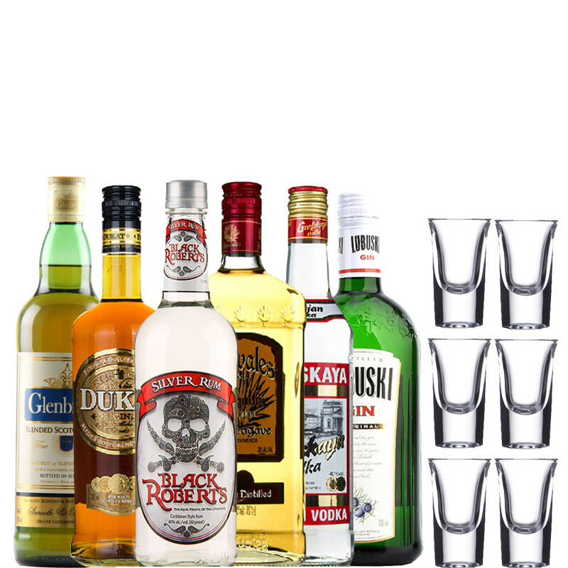 洋酒组合六大基酒套餐 伏特加 威士忌 白兰地 朗姆酒 金酒 龙舌兰 6大