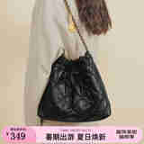 toutou送女生皮托特包包女包小香风菱格包女士腋下包礼物送老婆 墨染黑【羊皮 】