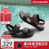 百丽真皮凉鞋男夏季商场同款爸爸沙滩拖鞋7YG01BL3 黑色1 41 (255mm)