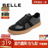 百丽舒适牛皮休闲男鞋秋季商场同款复古德训鞋52022CM0预售 黑色 42 (260mm)