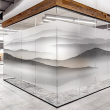 超大新中式中国风艺术山水画办公室静电贴纸磨砂玻璃贴膜图案定制 a